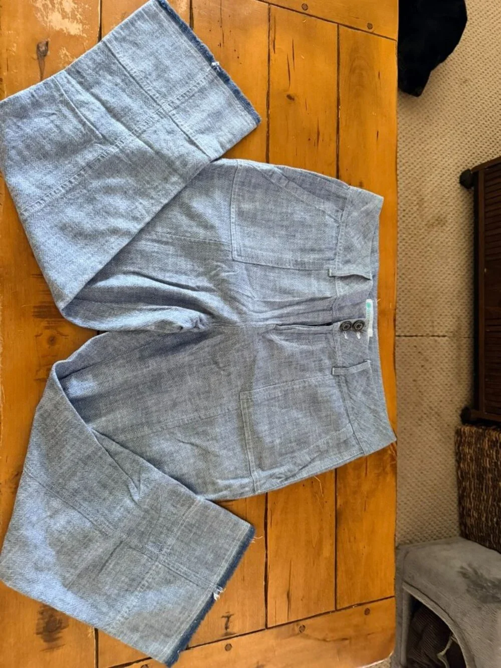 3-Piece Womens Shorts & Pants Bundle - Beige Cargo Blue Chambray Orange Drawstri